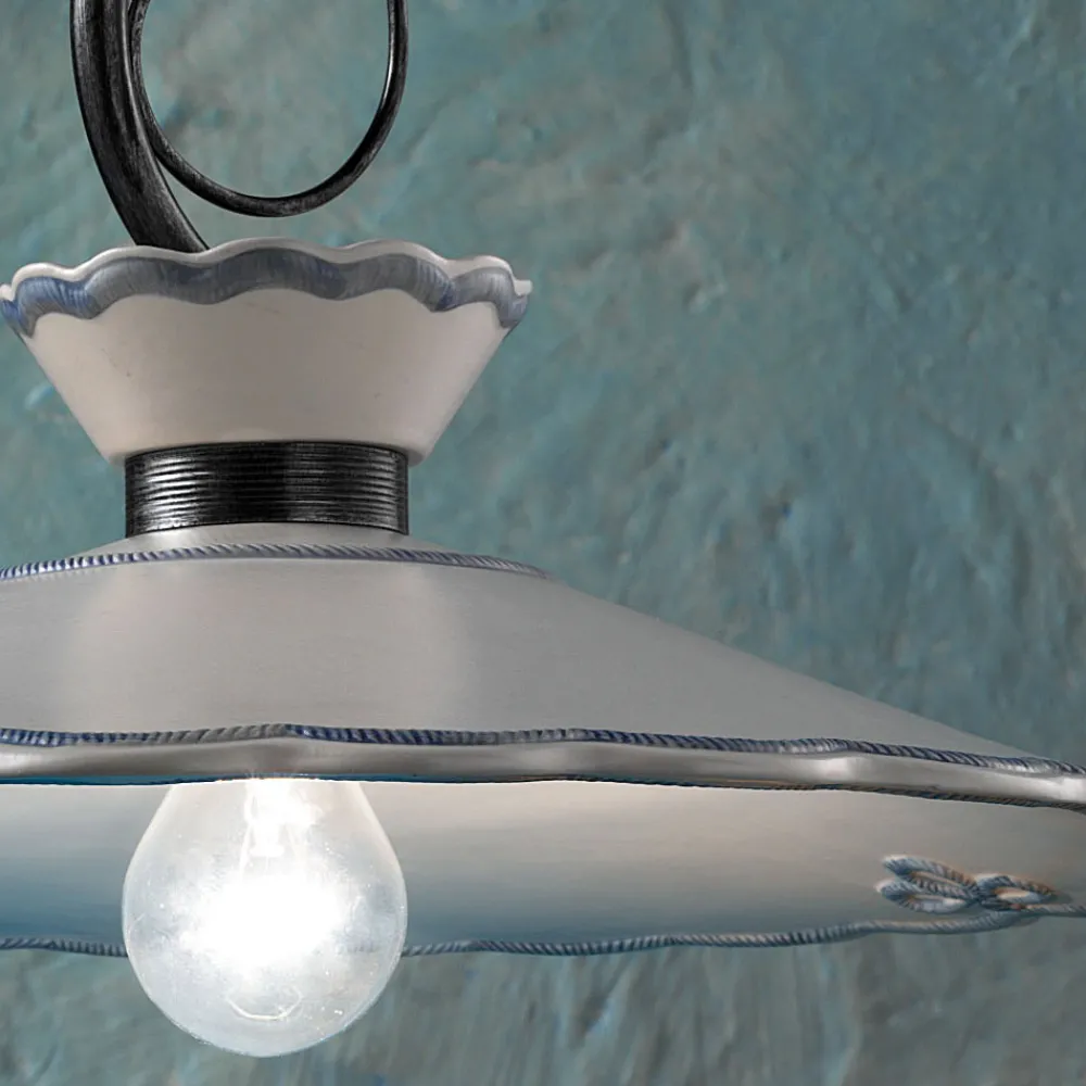 Ferroluce Pendelleuchten Vintage-Handbemalte Hängelampe aus Keramik mit Stickereieffekt - Ravenna