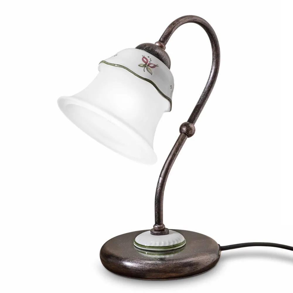 Ferroluce Vintage Tischlampen-Handbemalte Vintage Tischlampe aus Eisen, Glas und Keramik - Ferrara