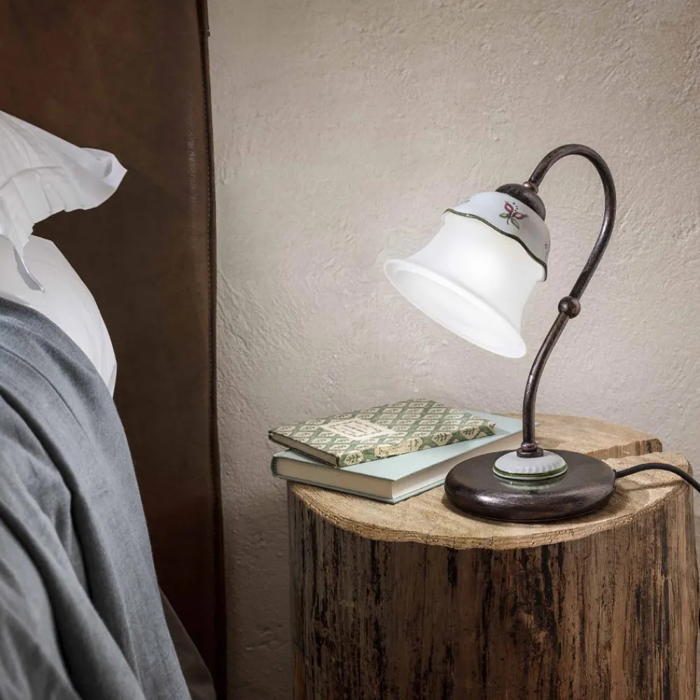 Ferroluce Vintage Tischlampen-Handbemalte Vintage Tischlampe aus Eisen, Glas und Keramik - Ferrara