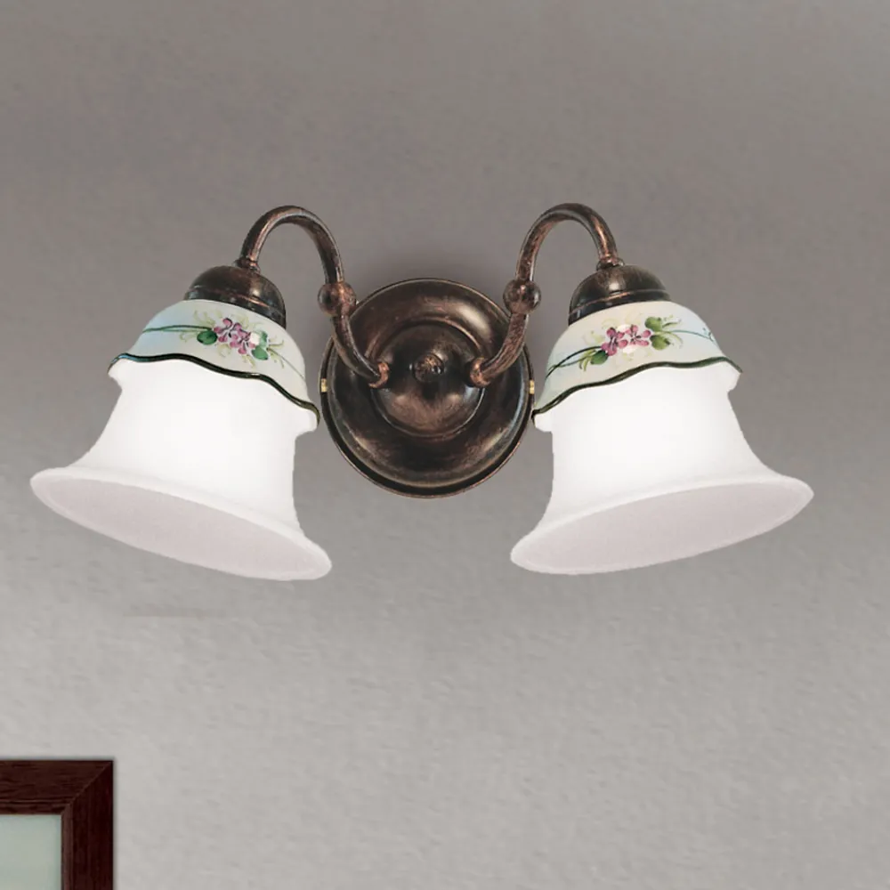 Ferroluce Vintage Wandleuchten-Handbemalte Vintage Wandlampe aus Eisen, Glas und Keramik - Ferrara