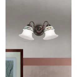 Ferroluce Vintage Wandleuchten-Handbemalte Vintage Wandlampe aus Eisen, Glas und Keramik - Ferrara