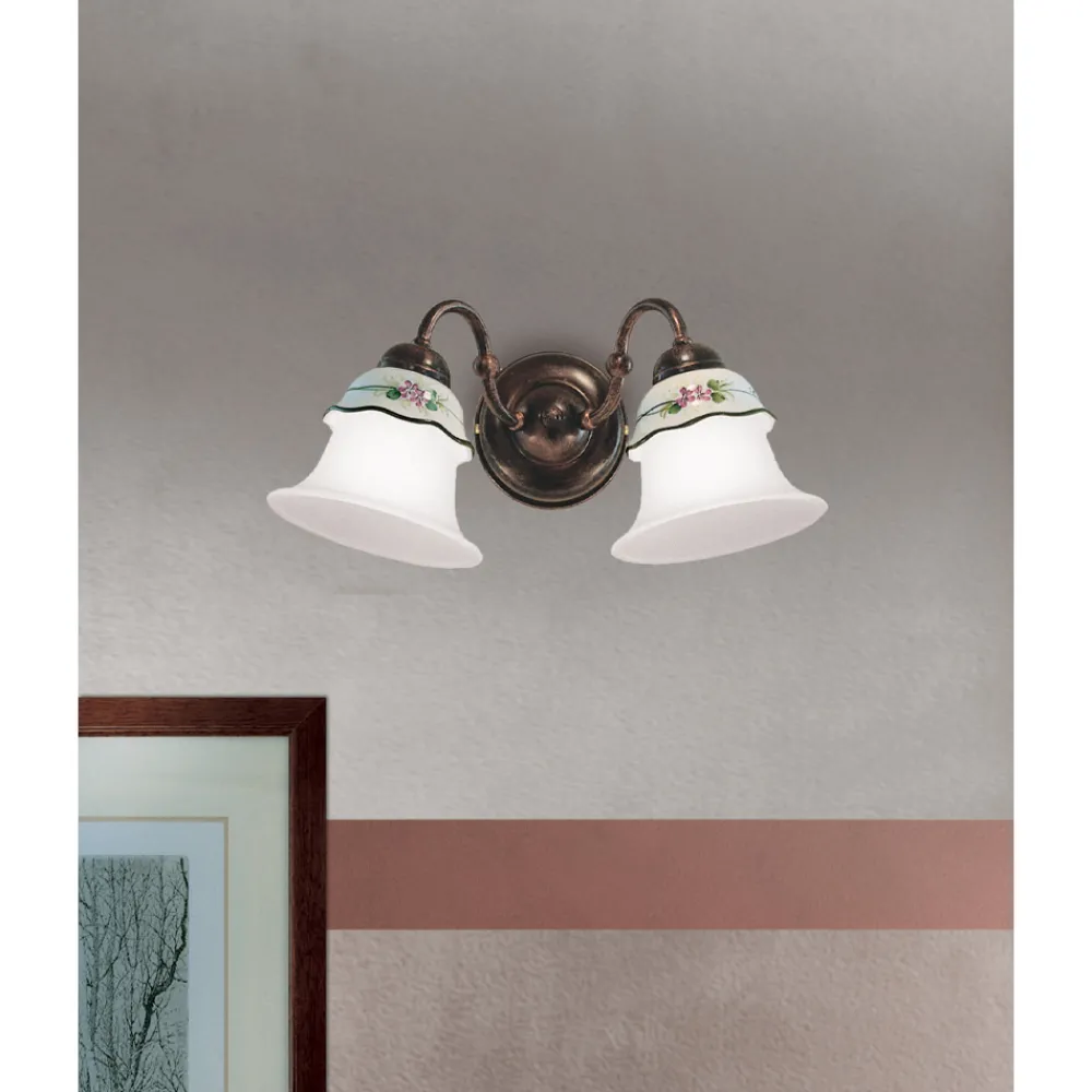 Ferroluce Vintage Wandleuchten-Handbemalte Vintage Wandlampe aus Eisen, Glas und Keramik - Ferrara