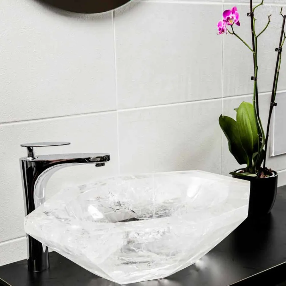 Viadurini Bathroom Steinwaschbecken-Handgearbeitetes Aufsatzwaschbecken aus Bergkristall - Falvaterra