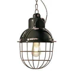 Ferroluce Pendelleuchte Industrial-Handgefertigte Hängelampe aus Eisen und Keramik mit Gitter - Industriell