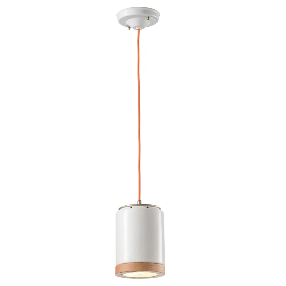 Ferroluce Pendelleuchte Industrial-Handgefertigte Hängelampe im nordischen Stil aus Holz und Keramik - Nateca