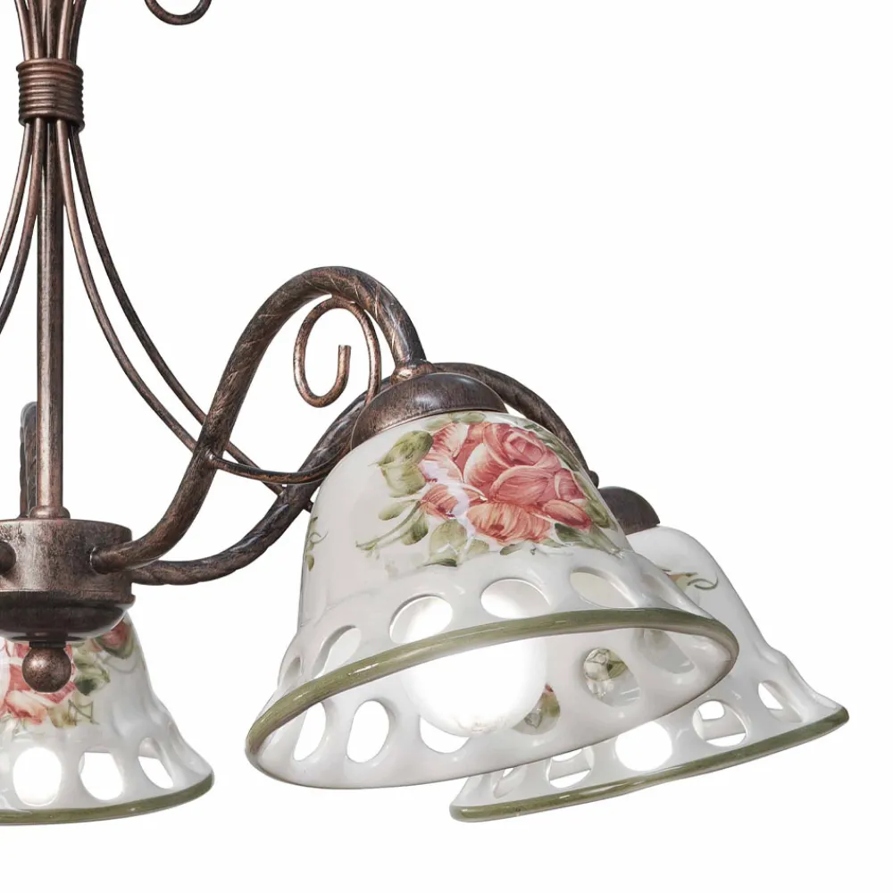 Ferroluce Vintage Kronleuchter-Handgefertigter 3- oder 5-flammiger Keramik-Kronleuchter mit Passanastri - Neapel