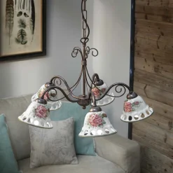 Ferroluce Vintage Kronleuchter-Handgefertigter 3- oder 5-flammiger Keramik-Kronleuchter mit Passanastri - Neapel