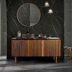 Viadurini Bathroom Badmöbel Stehend-Handgefertigter Badezimmerschrank aus massivem Teakholz und Mahagoni – Heliconia