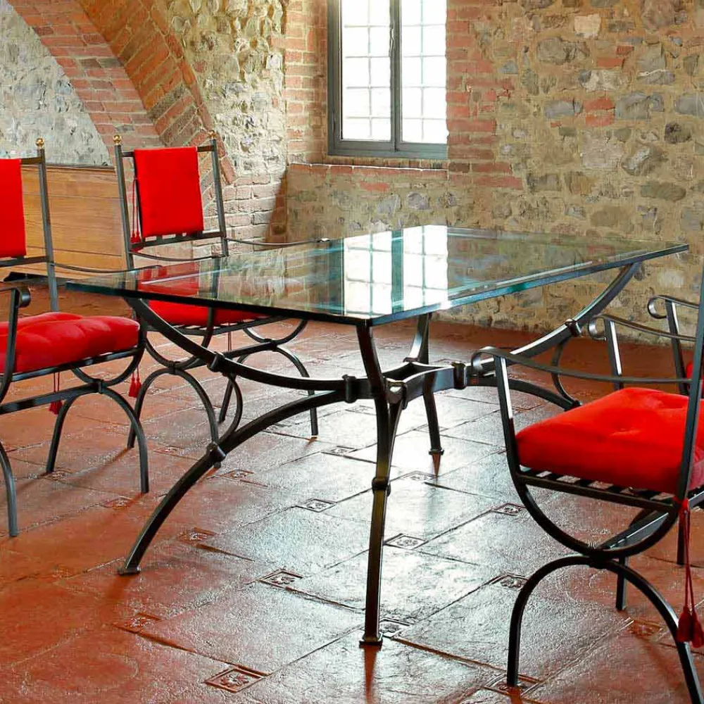 Viadurini in the Garden Gartentische Fest-Handgefertigter Esstisch mit Glasplatte Made in Italy - Principe