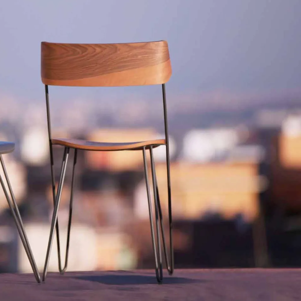 Viadurini Living Moderne Stühle-Handgefertigter Esszimmerstuhl aus Holz und Stahl Made in Italy - Valencia