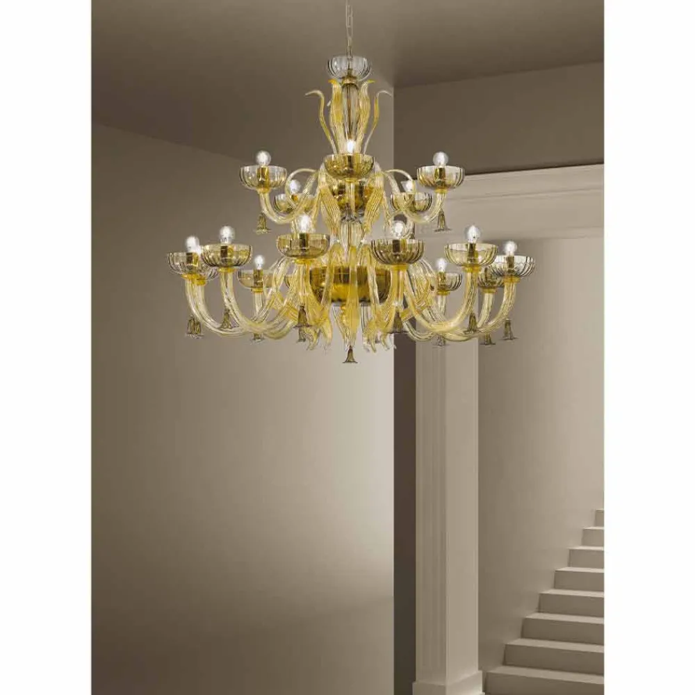 Viadurini Lighting Klassische Kronleuchter-Handgefertigter 18-flammiger Kronleuchter aus Venedig-Glas, Made in Italy - Regina