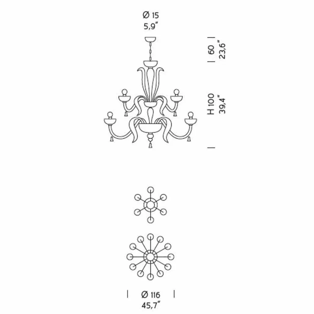 Viadurini Lighting Klassische Kronleuchter-Handgefertigter 18-flammiger Kronleuchter aus Venedig-Glas, Made in Italy - Regina
