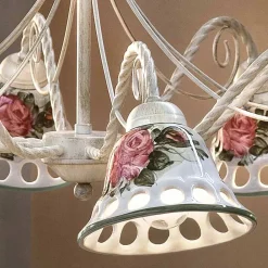 Ferroluce Vintage Kronleuchter-Handgefertigter 8-flammiger Kronleuchter aus Keramik mit Passanastri - Neapel