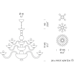 Viadurini Lighting Klassische Kronleuchter-Handgefertigter Kronleuchter 28 Lichter aus blauem venezianischem Glas und Metall - Foscarino