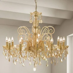 Viadurini Lighting Klassische Kronleuchter-Handgefertigter Kronleuchter 12 Lichter aus venezianischem Glas und Metall - Florentiner