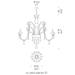 Viadurini Lighting Klassische Kronleuchter-Handgefertigter Kronleuchter 12 Lichter aus venezianischem Glas und Metall - Florentiner