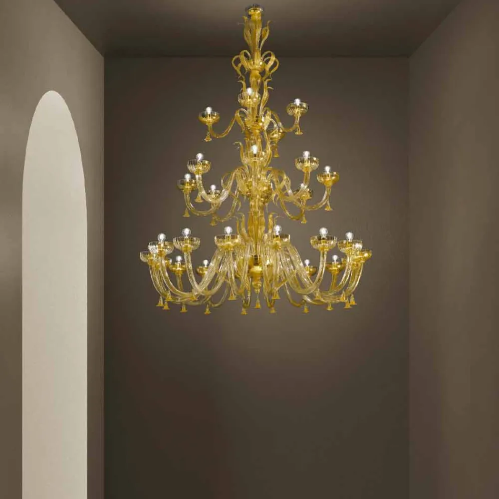 Viadurini Lighting Klassische Kronleuchter-Handgefertigter venezianischer Kronleuchter aus Glas und Gold mit 28 Lichtern Made in Italy - Regina