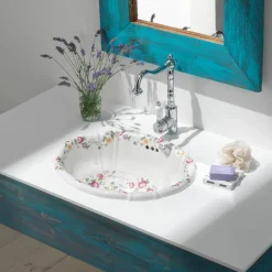 Viadurini Bathroom Vintage Waschbecken-Handgegossenes Vintage-Porzellanwaschbecken mit Blumen, hergestellt in Italien – Barbera
