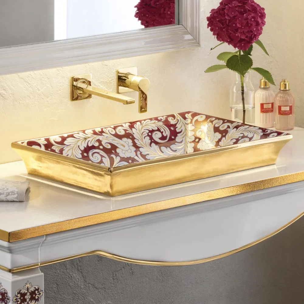 Viadurini Bathroom Waschbecken Aus Fire Clay-Handgegossenes Waschbecken aus Schamotteton mit farbenfrohen Verzierungen, hergestellt in Italien – Aulente