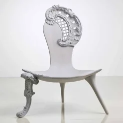 Viadurini Living Klassische Sessel-Handgeschnitzter Thron aus grauem massivem Eichenholz, Design, Leon