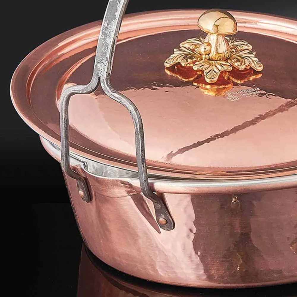 Viadurini Kitchen Kochgeschirr-Handverzinnte Kupferkasserolle, Deckel und gewölbter Griff 28 cm - MariaG