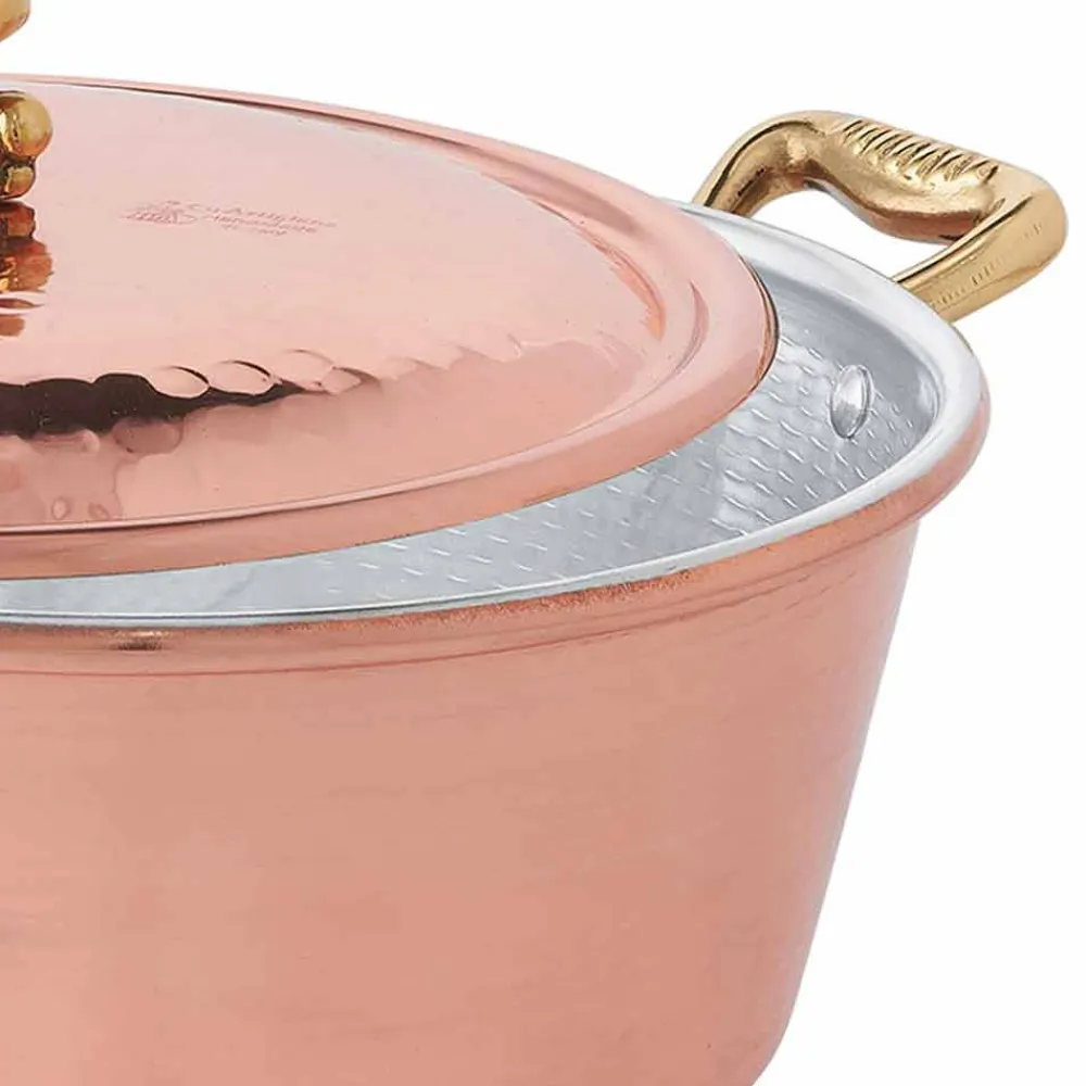 Viadurini Kitchen Kochgeschirr-Handverzinnter konischer Ofen Kupferkasserolle und Deckel 28 cm - Marialuna