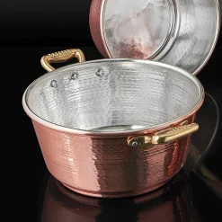 Viadurini Kitchen Kochgeschirr-Handverzinnter konischer Ofen Kupferkasserolle und Deckel 28 cm - Marialuna