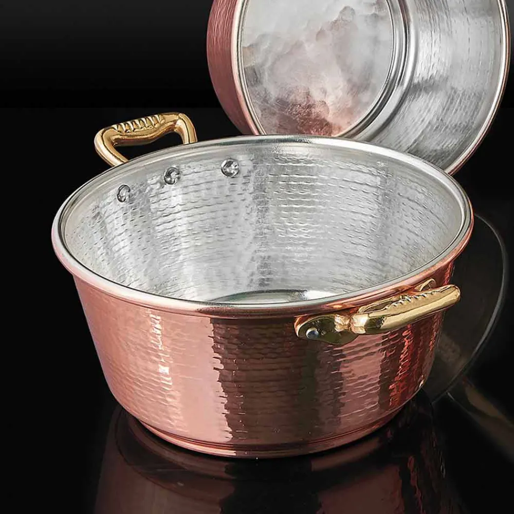 Viadurini Kitchen Kochgeschirr-Handverzinnter konischer Ofen Kupferkasserolle und Deckel 28 cm - Marialuna