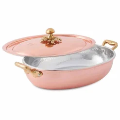 Viadurini Kitchen Kochgeschirr-Handverzinntes Kupfer Oval Design Pfanne mit Deckel 27x20 cm - Mariachiara