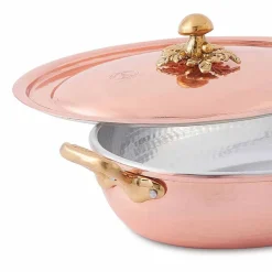 Viadurini Kitchen Kochgeschirr-Handverzinntes Kupfer Oval Design Pfanne mit Deckel 27x20 cm - Mariachiara