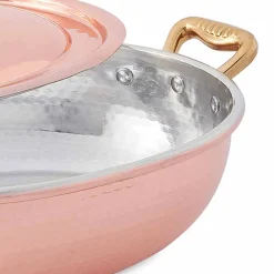 Viadurini Kitchen Kochgeschirr-Handverzinntes Kupfer Oval Design Pfanne mit Deckel 27x20 cm - Mariachiara