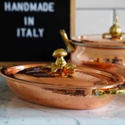 Viadurini Kitchen Kochgeschirr-Handverzinntes Kupfer Oval Design Pfanne mit Deckel 27x20 cm - Mariachiara