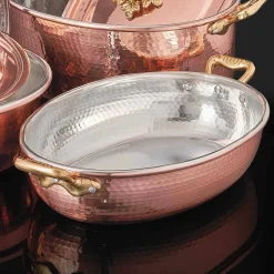 Viadurini Kitchen Kochgeschirr-Handverzinntes Kupfer Oval Design Pfanne mit Deckel 27x20 cm - Mariachiara