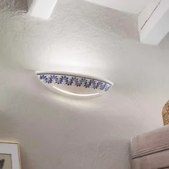 Ferroluce Vintage Wandleuchten-Handwerkliche Keramik-Wandlampe und handbemalte blaue Dekorationen - Triest