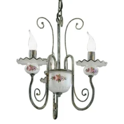 Ferroluce Vintage Kronleuchter-Handwerklicher Keramik-Kronleuchter mit Handdekor und antikem Messing - Sanremo