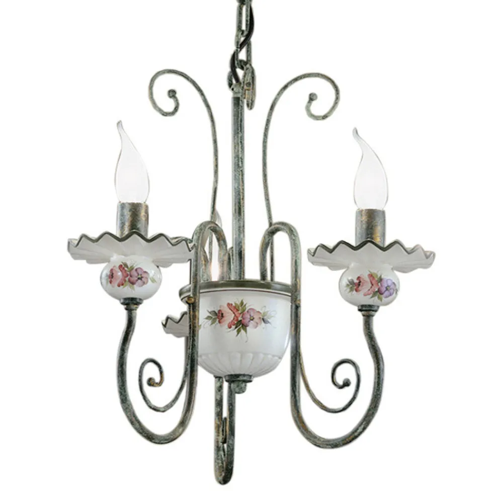 Ferroluce Vintage Kronleuchter-Handwerklicher Keramik-Kronleuchter mit Handdekor und antikem Messing - Sanremo