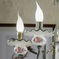 Ferroluce Vintage Kronleuchter-Handwerklicher Keramik-Kronleuchter mit Handdekor und antikem Messing - Sanremo