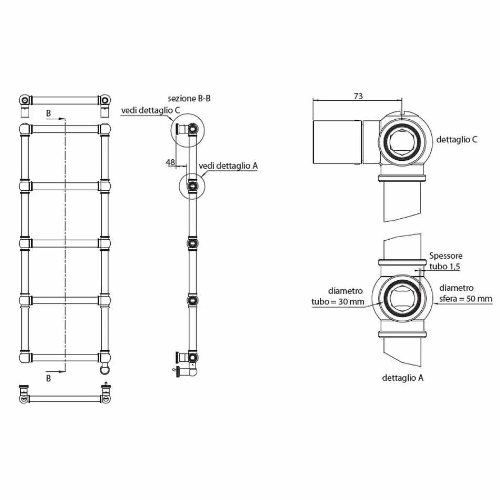 Viadurini Radiators Handtuchheizkörper Elektrisch-Heizkörper Chrom Handtuchwärmer Chrom aus klassischem Messing 200 W - Caesar