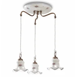 Ferroluce Pendelleuchten Vintage-Hängelampe 3 Lichter aus Eisen und handbemalter Vintage-Keramik - Chieti