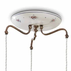 Ferroluce Pendelleuchten Vintage-Hängelampe 3 Lichter aus Eisen und handbemalter Vintage-Keramik - Chieti