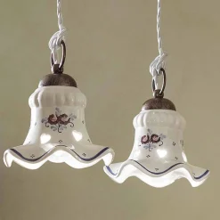 Ferroluce Pendelleuchten Vintage-Hängelampe 3 Lichter aus Eisen und handbemalter Vintage-Keramik - Chieti