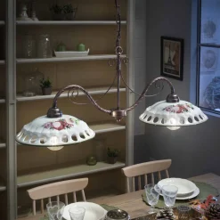 Ferroluce Pendelleuchten Vintage-Hängelampe 2 Lichter aus handgefertigter Keramik mit Passanastri - Neapel