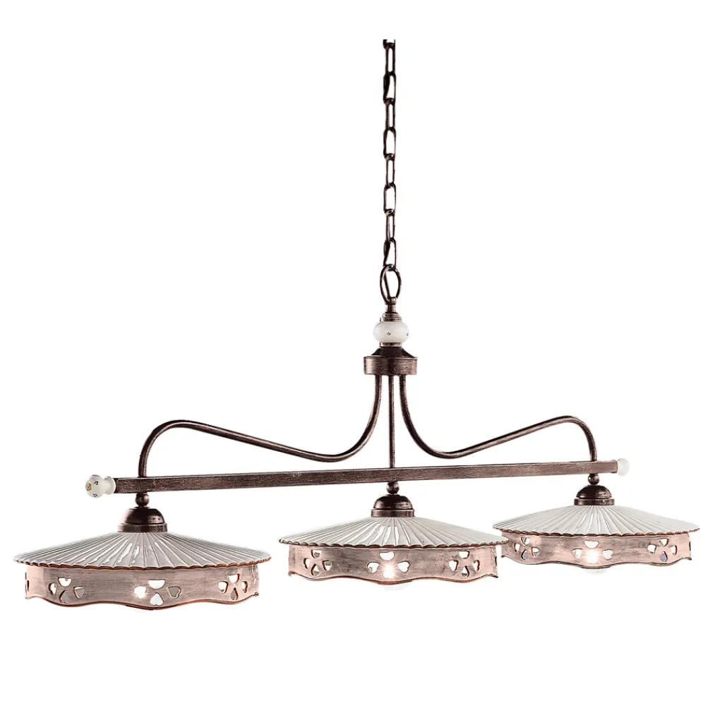 Ferroluce Pendelleuchten Vintage-Hängelampe 3 Lichter Vintage Keramik und handgefertigtes Eisen - Alessandria