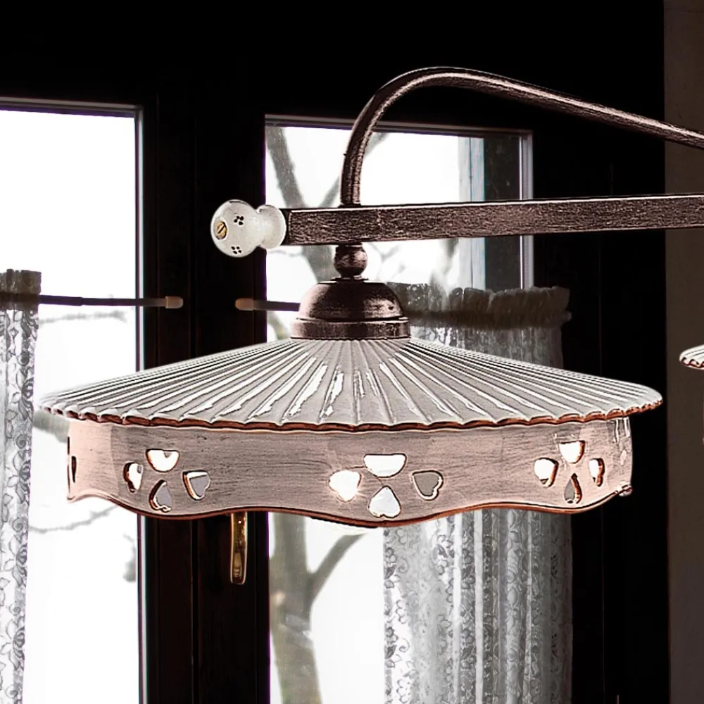 Ferroluce Pendelleuchten Vintage-Hängelampe 3 Lichter Vintage Keramik und handgefertigtes Eisen - Alessandria