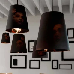 Viadurini Lighting Designer Pendelleuchten-Hängelampe aus anthrazitfarbenem Leinen mit internem Designdruck 2 Größen - Bramosia