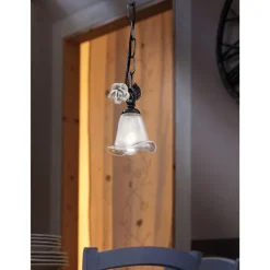 Ferroluce Pendelleuchten Vintage-Hängelampe aus Eisen und Glas mit Rose aus Keramik - Siena