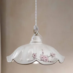 Ferroluce Pendelleuchten Vintage-Hängelampe aus Eisen und handverzierter gewellter Keramik - Belluno