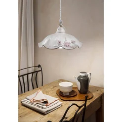 Ferroluce Pendelleuchten Vintage-Hängelampe aus Eisen und handverzierter gewellter Keramik - Belluno