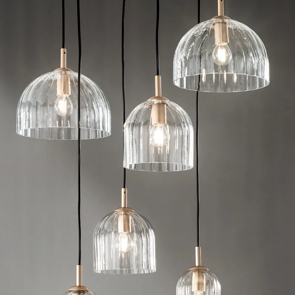 Viadurini Lighting Moderne Pendelleuchten-Hängelampe aus geblasenem gestreiftem Glas und lackiertem Metall - Giuliano