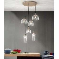 Viadurini Lighting Moderne Pendelleuchten-Hängelampe aus geblasenem gestreiftem Glas und lackiertem Metall - Giuliano